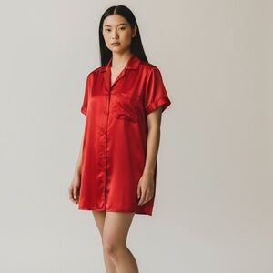 Vintage union made Valentino Satin Shirt Dress Sleepwear red romantic valentine